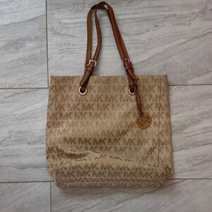 Michael Kors Tan MK Logo Tote with Brown Straps